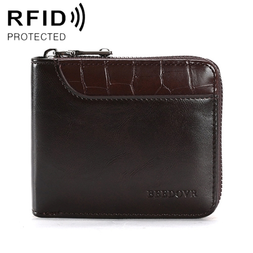 

RFID Anti-Theft Swipe Mens Wallet Multifunctional Short Zipper Purse(Coffee)