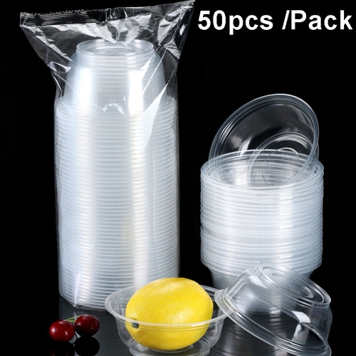 Bol rond en plastique jetable sans couvercle, épais et Transparent, bol à  soupe pour restauration rapide, capacité: 1000ml, 50 pièces/paquet