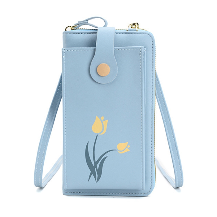 

Printed Single Shoulder Crossbody Bag Ladies Long Flower Cell Phone Bag(Blue)