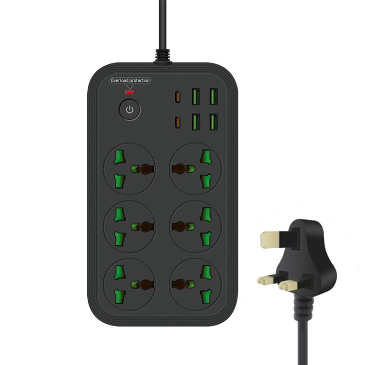 T24 2m 3000W Plugs PD 4-USB Ports Multifunctional Flame-Retardant  Socket With Switch(UK Plug)
