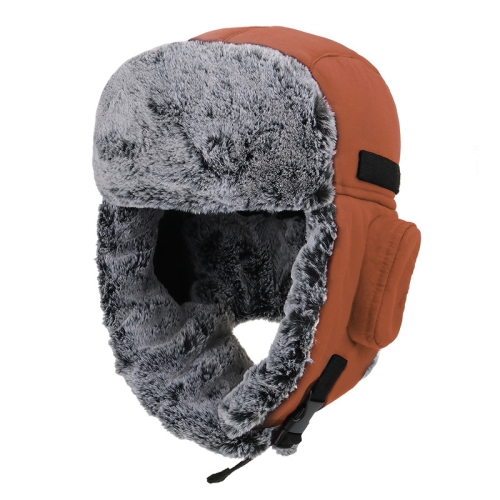冬季保暖帽子 戶外防寒防潑水加絨加厚滑雪帽子，尺碼：L 58-60cm（紅棕色）