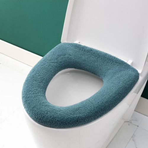 Almohadilla de inodoro lavable de punto universal Cubierta de inodoro cálida y espesa para el hogar, Estilo: Azul plano