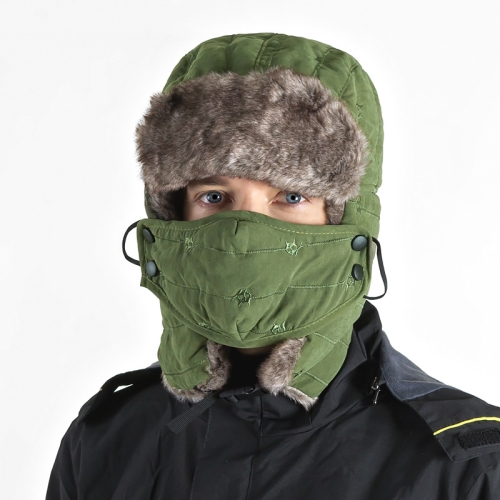 戶外護臉護頸口罩帽 登山滑雪騎行冬帽（軍綠色）