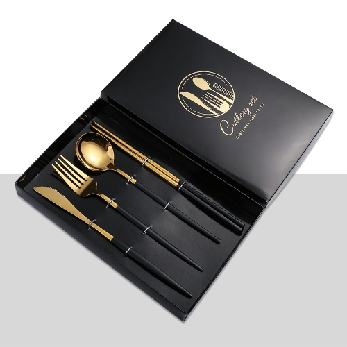 

4pcs /Pack Stainless Steel Glossy Mirror Flatware Gift Set, Style: With Chopsticks (Black Golden)