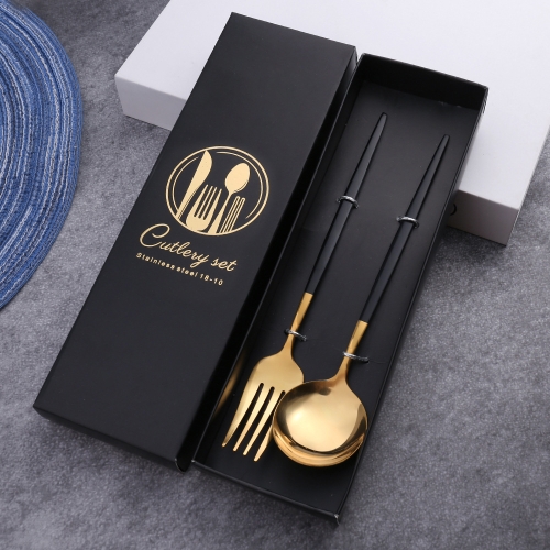 

2pcs /Pack Stainless Steel Glossy Mirror Flatware Gift Set, Style: Spoon Fork (Black Golden)