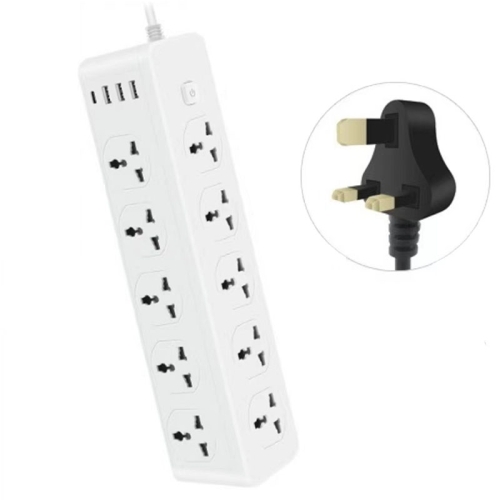 

D15 2m 3000W 10 Plugs + PD + 3-USB Ports Vertical Socket With Switch, Specification: UK Plug