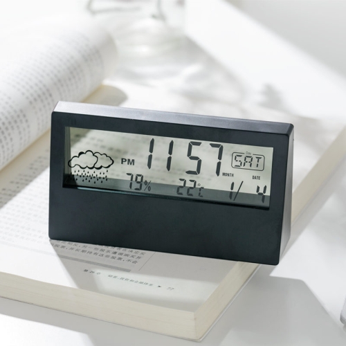 

LCD Electronic Desk Clock Digital Display Multifunctional Temperature And Humidity Meter Alarm Clock, Model: Transparent Black