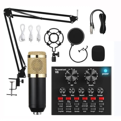 BM800+V8 Sound Card Set Audio Condenser Mic Studio Singing Microphone