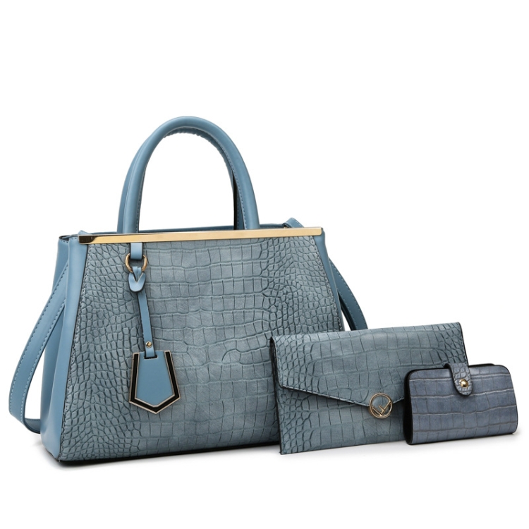 

3-in-1 Women Stone Pattern Patchwork Handbag Shoulder Bag Crossbody Bag(Blue)