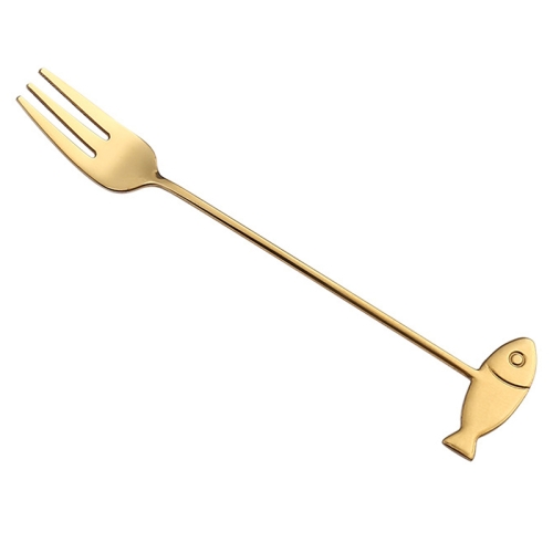 

304 Stainless Steel Cartoon Pet Stirring Spoon Fork Fruit Fork Dessert Scoop, Style: Fish Fork (Gold)