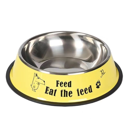 

XXL 26cm Anti-tip Stainless Steel Pet Bowl Cat Dog Food Basin(Yellow)