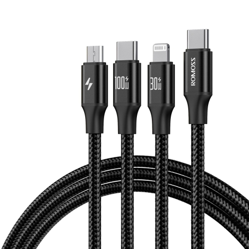 

ROMOSS PD100W 3-In-1 Data Cable Type-C/USB-C To 8 Pin & Type-C & Micro Fast Charging Line 1.5m(Black)