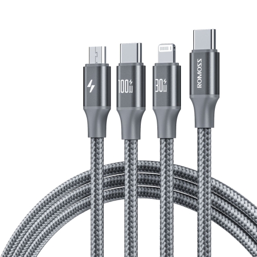 

ROMOSS PD100W 3-In-1 Data Cable Type-C/USB-C To 8 Pin & Type-C & Micro Fast Charging Line 1.5m(Gray)