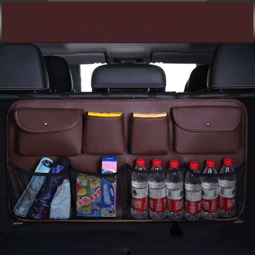 Kofferraum-Leder-Aufbewahrungstasche, große Kapazität, Rücksitztasche,  Stil: Netztasche (Kaffee)