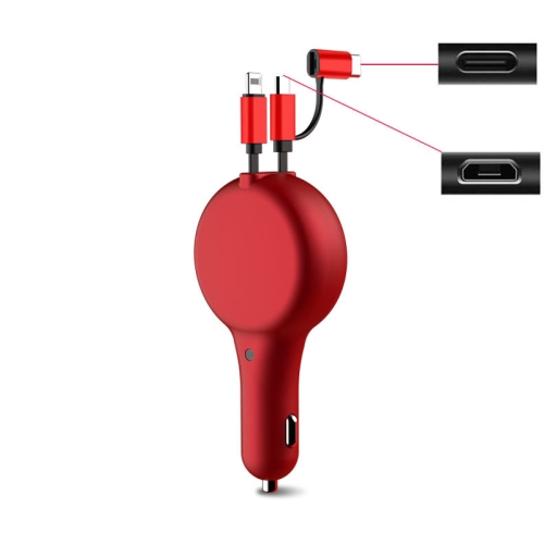 

PD18W +QC 3.0 3 In 1 Retractable Car Charger With 8 Pin & Type-C/USB-C & Micro Port(Red)