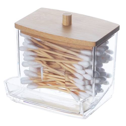 

Leaky Cotton Swab Organiser Acrylic Jewellery Storage Cosmetic Case(Bamboo Lid)