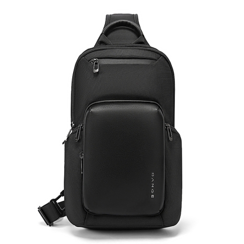 

BANGE BG-7718 Mens Satchel Chest Bag Large Capacity Sports Casual Single-Shoulder Backpack(Black)