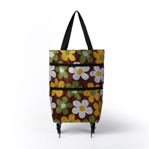 

2 In 1 Oxford Cloth Shopping Bag Foldable Shopping Trolley Cart(Coffee Print)