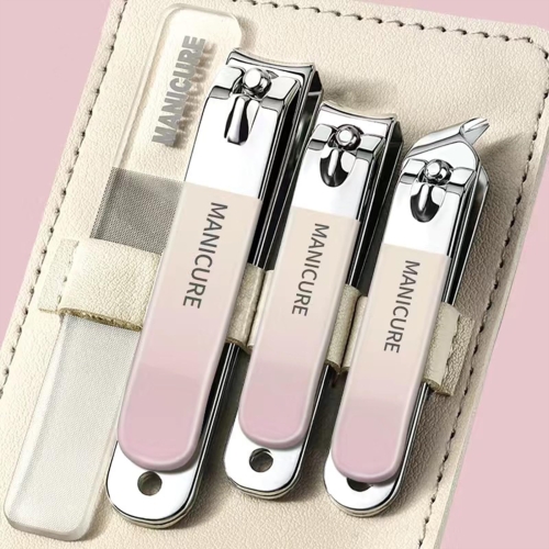 

4pcs /Set Stainless Steel Nail Knife Set Household Portable Rotating Bag Nail Cutting Tool, Color: Light Pink