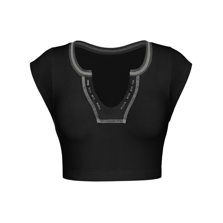 

Women Sexy Sleeveless Racer Back Tank Ribbed V Neck Crop Tops, Size: XS(Black)