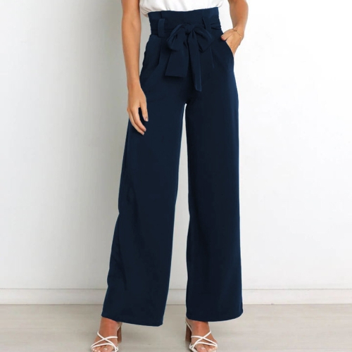 Women Suit Trousers Casual Versatile Wide Leg Trousers Temperament Commuter  Pants, Size: M(Tibetan Blue)