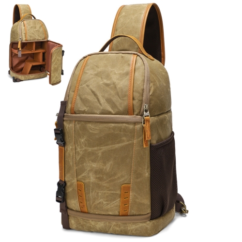 Outdoor Canvas Wear-resistant Waterproof Photography Shoulder Bag(Khaki)