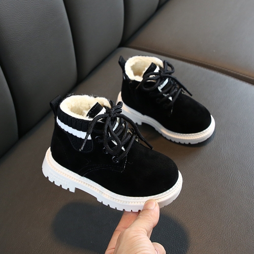 

Autumn Winter Children Martin Boots Boys Girls Plush Warm Boots Casual Shoes, Size: 30(Black)