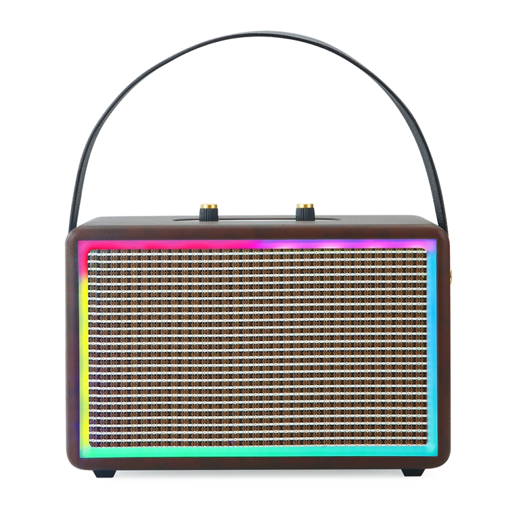 

Leather Colorful Light Effect Karaoke Audio Retro Outdoor Bluetooth Speaker, Style: Single Speaker(Brown)