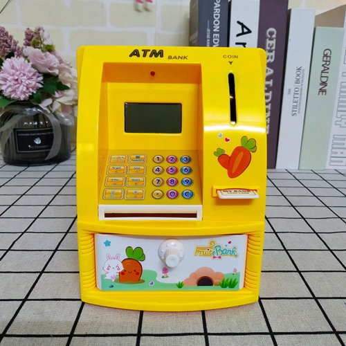 

13 x 12 x 17cm Automatic Teller Machine Coin Saving Jar Childrens Mini Safe Deposit Box(Yellow)