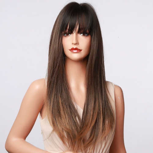 

Gradient Long Straight Hair Chemical Fiber High Temperature Silk Wig with Bangs, Color: LC5067