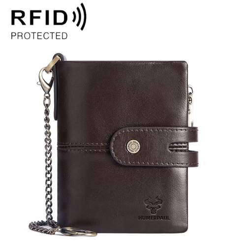 

HUMERPAUL Multi-Card RFID Zipper Clasp Wallet Mens Card Case Coin Purse(Dark Brown)