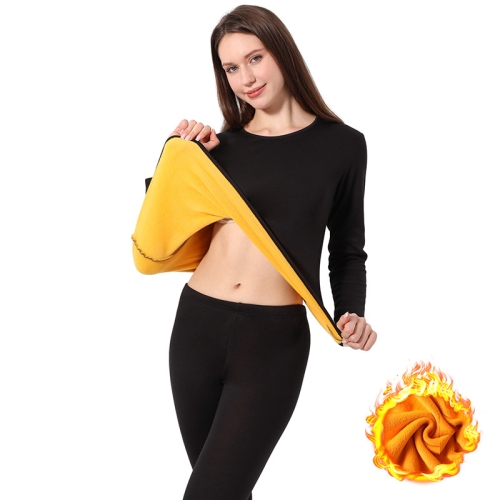 

Men Women Gold Velvet Thickened Cold-Proof Thermal Underwear Set, Color: Female Black(XL)