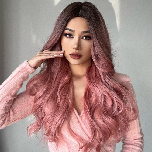 

Gradient Pink Long Curly Chemical Fiber Wig Headgear(LC313)