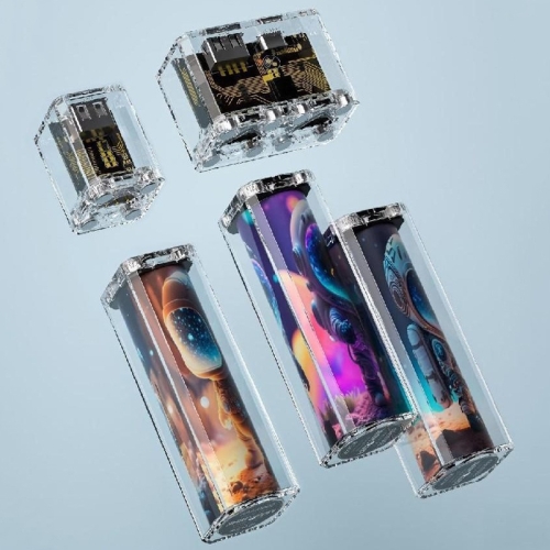 便攜磁吸充電寶 口紅組合造型透明快充移動電源，規格：兩頭三電池