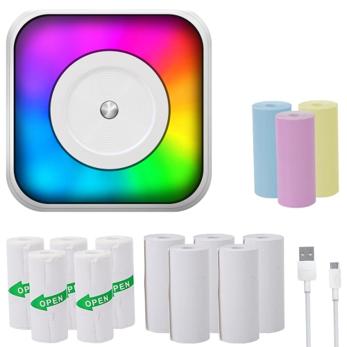 

RGB Light Portable Mini Bluetooth Printer Inkless Document Label Printer with 5 Paper+5 Stickers+3 Color Paper