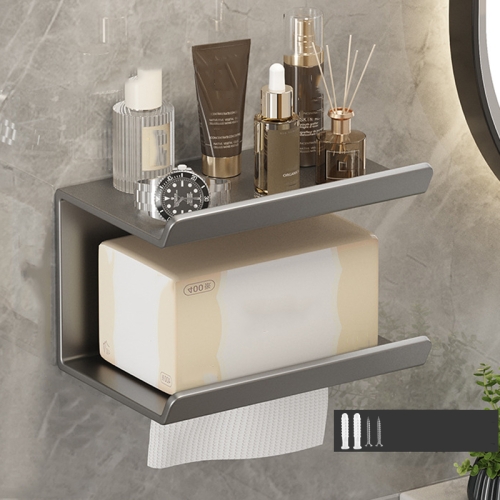 

2 In 1 No-Punch Bathroom Shelf Household Paper Towel Cell Phone Toiletries Storage Rack(Gray)