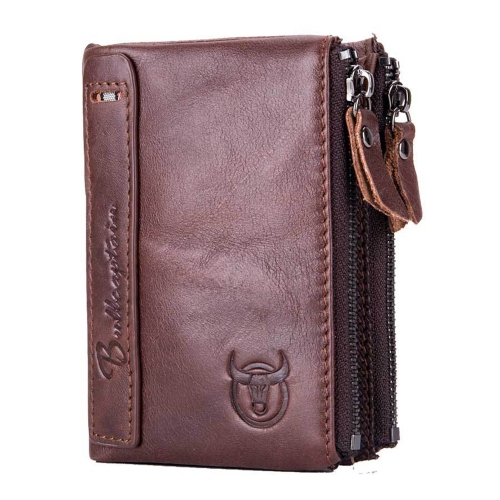 

BULL CAPTAIN QB06 Retro First-layer Cowhide Anti-theft Zipper Wallet Short Drive License Coin Clip(Claret)