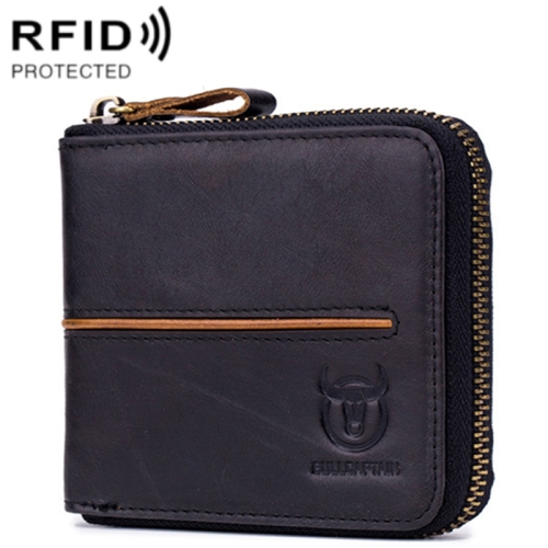 

BULL CAPTAIN 042 RFID Anti-theft Cowhide Multi-card Slot Business Card Holder Zipper Wallet(Black)