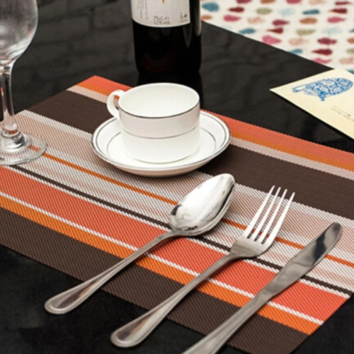 

PVC Insulated Placemats Coasters Striped Cutlery Mat(Orange)