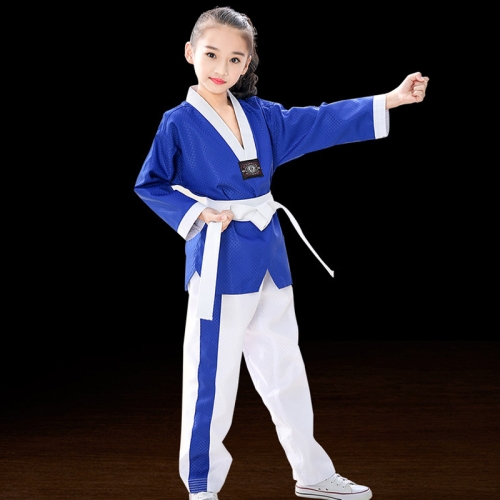 

Child Adult Cotton Men And Women Taekwondo Clothing Training Uniforms, Size: 180(Blue White Stitching)