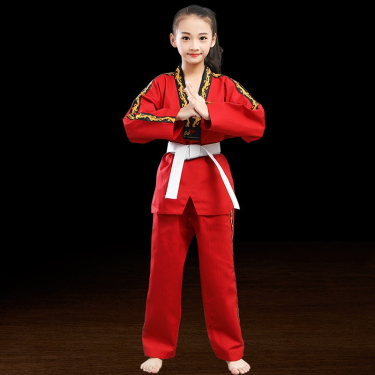 

Men And Women Child Adult Cotton Taekwondo Clothing Training Uniforms, Size: 130(Dragon Red)
