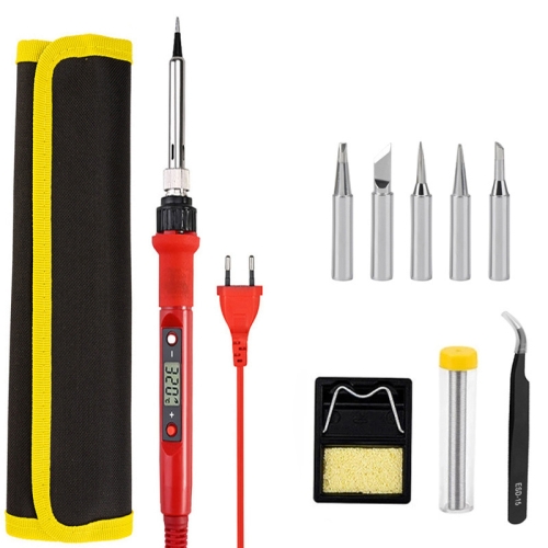 

80W Internal Heating Welding Digital Display Soldering Iron Temperature Adjustment Set, Model: Red EU Plug