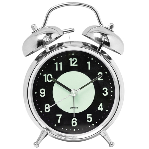 

4.5 Inch Electroplated Metal Ring Bell Alarm Clock Quartz Clock With Night Light , Style: Luminous Black