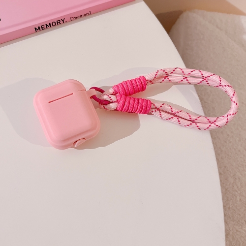 

For AirPods 2 / 1 Dopamine Contrast Color Silicone Earphone Cover With Hand Strap(Pink)
