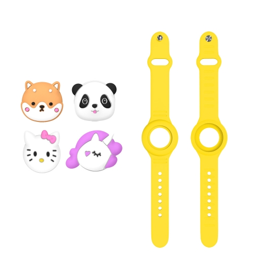 For AirTag Watch Strap Cartoon Cute Anti-lost Device Silicone Protective Cover, Color: Yellow 12set lot cartoon panda sunglasses baby girls knotbow nylon headband round frame polarized sun protection glasses kids eyewear