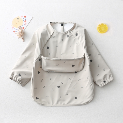 

Long Sleeved Baby Soft PU Bib Waterproof Washable Easy Clean Smock With Pocket, Size: S(Gray Letters)