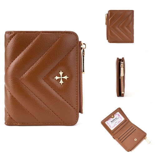 

Baellerry N2401 PU Leather Short Wallet with Multiple Card Slots Cross Flower Zipper Coin Purse(Brown)