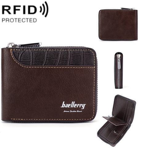 

Baellerry D5101 RFID Anti-theft Spliced Short Wallet Retro Multi-card Zipper Coin Purse(Coffee)