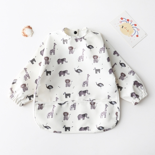 

Long Sleeved Baby Bib Waterproof Washable Easy Clean Smock With Pocket, Size: L(Animals)
