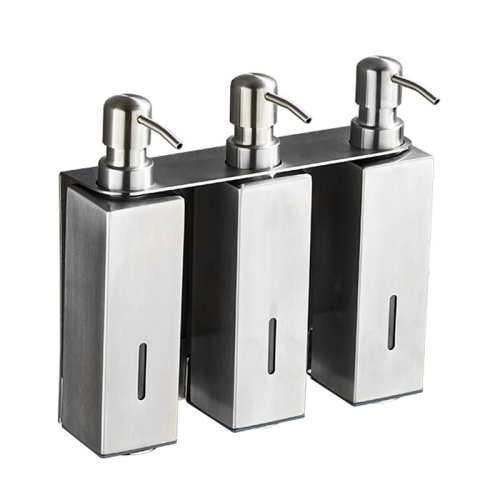 

Hotel Stainless Steel Soap Dispenser Home Wall Mounted No Punch Press To Soap Bottle, Style: Square 3 Barrel